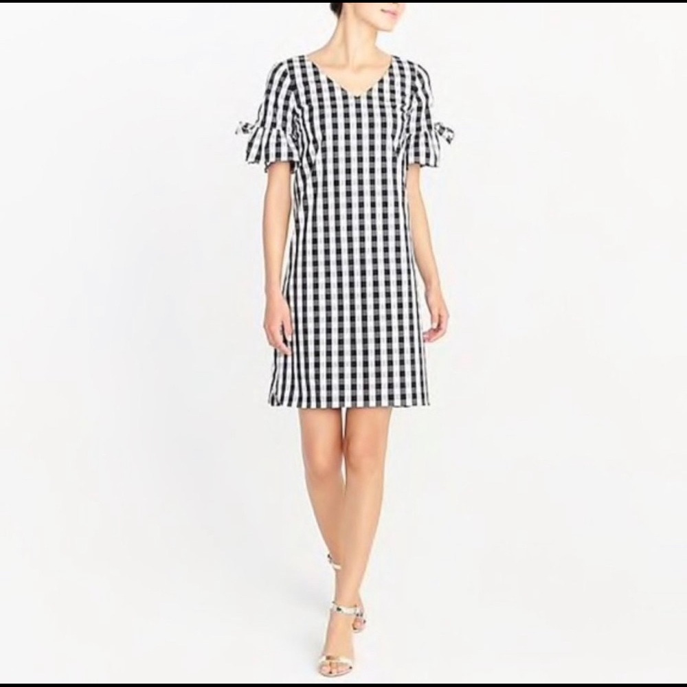 J crew Gingham ruffle dress Medium